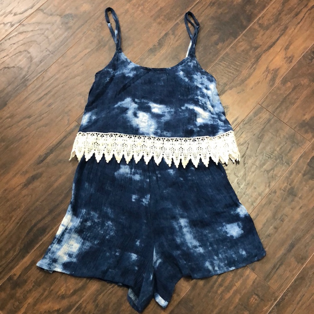 Blue and white tie dye Romper